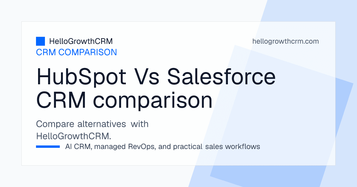 Comparison of HubSpot and Salesforce across adoption speed, customisation depth, governance and typical buyer