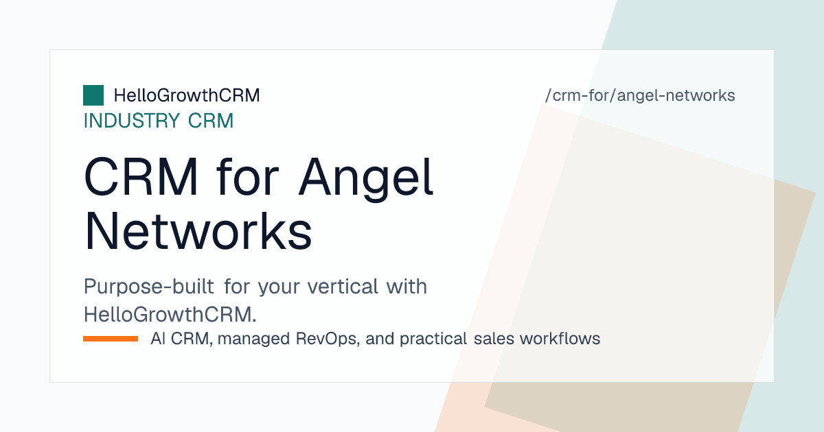 HelloGrowthCRM angel network CRM showing the startup screening pipeline, member commitment status on a live deal, and round progress against target