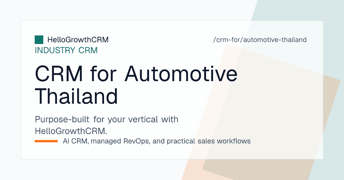 HelloGrowthCRM pipeline for a Thai car dealership showing expo enquiries, campaign tags and finance stages