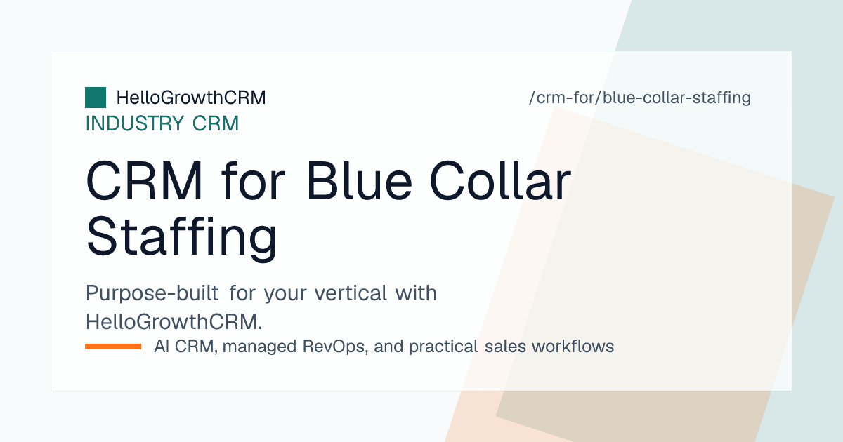 HelloGrowthCRM blue collar staffing view showing site accounts, open manpower requirements, deployment against sanctioned headcount and contracts expiring this quarter
