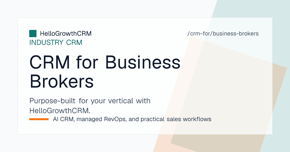 HelloGrowthCRM business brokerage view showing seller mandates, buyer enquiries with NDA status, and matched buyers by sector and ticket size