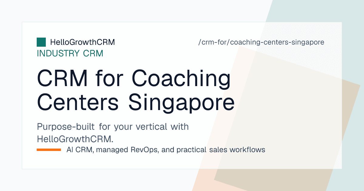 HelloGrowthCRM view for a Singapore tuition centre showing trial lesson bookings, slot capacity by level, waitlist queue and term enrolment pipeline
