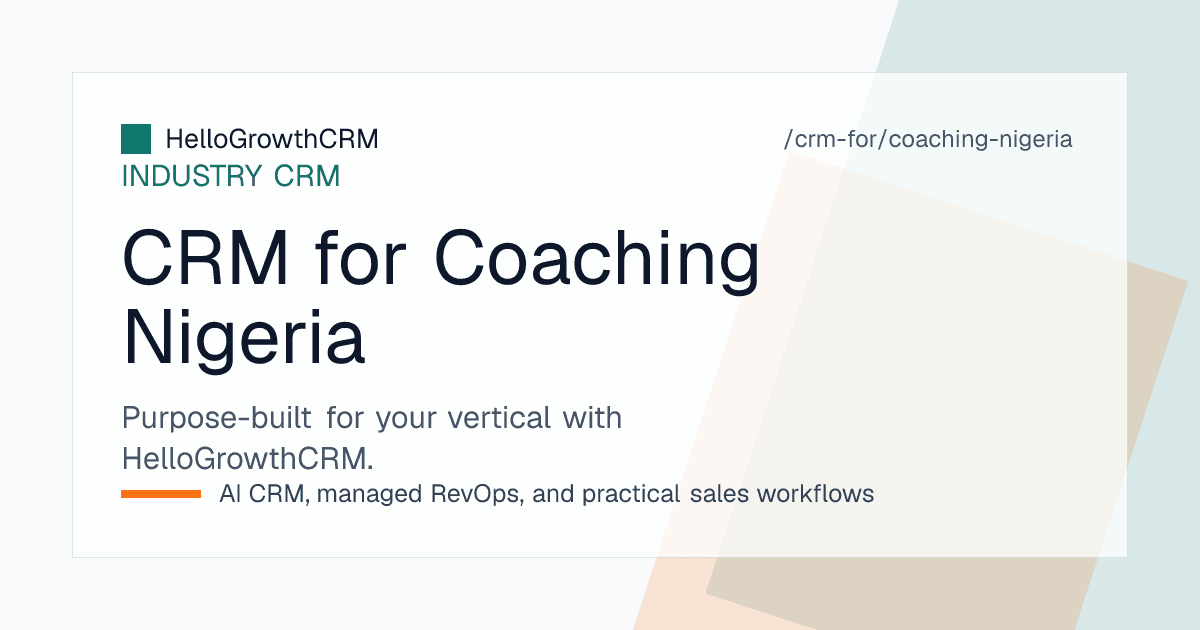 HelloGrowthCRM coaching pipeline for a Nigerian practice showing WhatsApp enquiries, cohort seats, part payments and session tracking