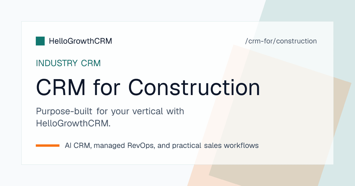 HelloGrowthCRM construction pipeline showing project enquiries, quotes, tender tracking, and client communication