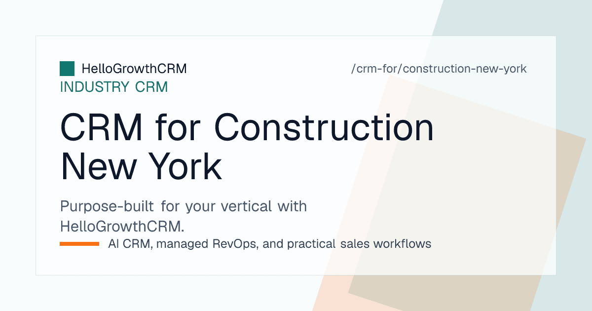 HelloGrowthCRM pipeline for a New York construction company showing alteration approvals, certificate requests and retrofit bid tracking