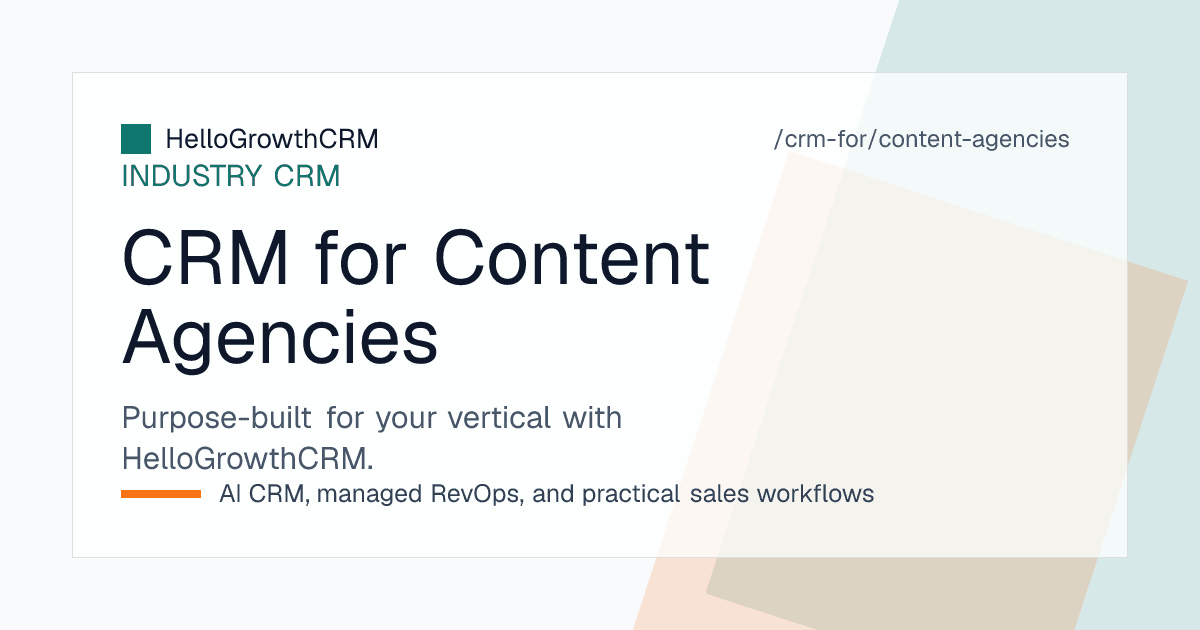 HelloGrowthCRM content agency view showing a deliverable pipeline, an editorial calendar per client, and writer capacity with due dates