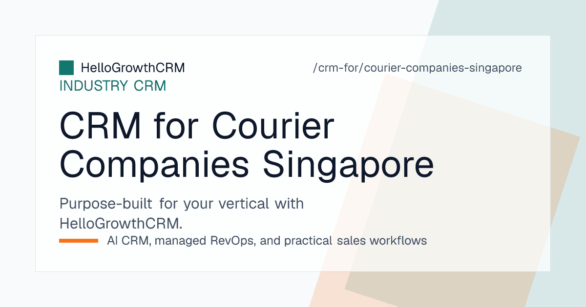 HelloGrowthCRM view for a Singapore courier company showing tender and RFQ pipeline, named approvers, agreed service levels and contract renewal dates