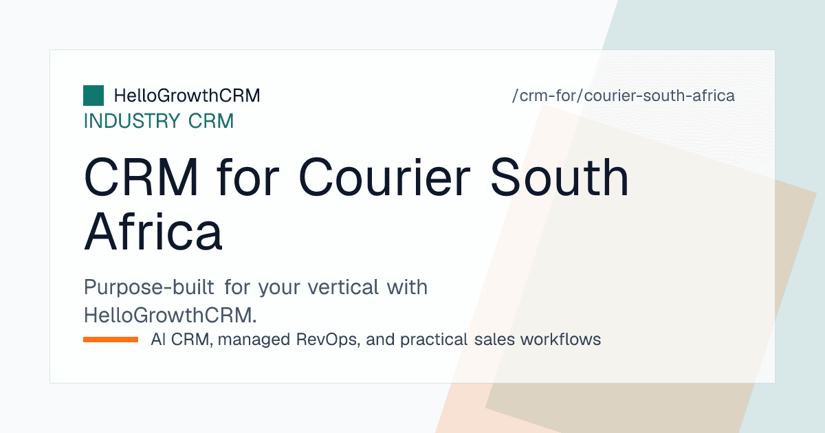 HelloGrowthCRM courier sales pipeline for a South African operator showing rand rate cards, tender stages, waybill volume alerts and account service records