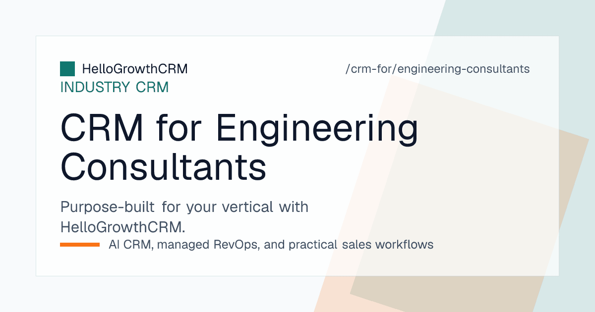 HelloGrowthCRM engineering consultancy view showing tender register with prequalification screening, EMD register and retention recovery tracking