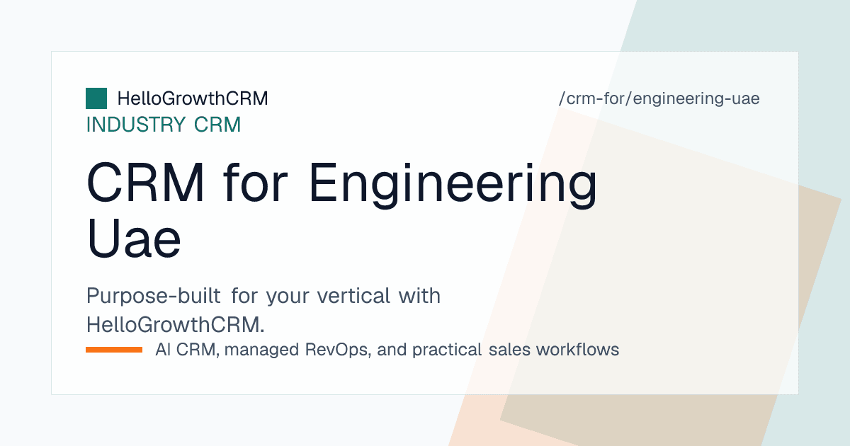 HelloGrowthCRM engineering pipeline for a UAE contractor showing tender bids, clarification stage, award value in dirhams and variation order tracking