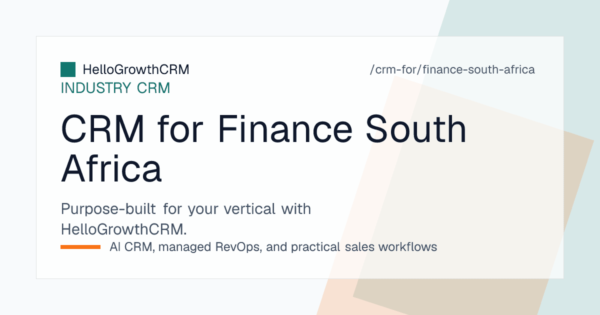 HelloGrowthCRM finance CRM for South African teams showing the client advice record, renewal calendar and arrears watchlist