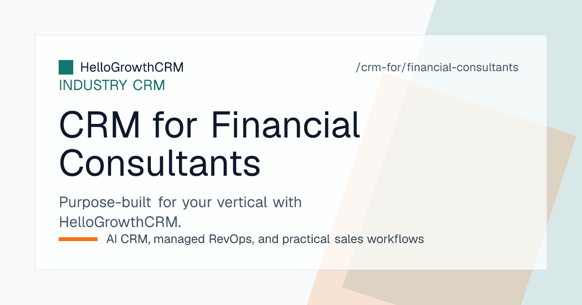 HelloGrowthCRM advisory practice view showing client households, review meetings due, referral sources and prospect pipeline from events