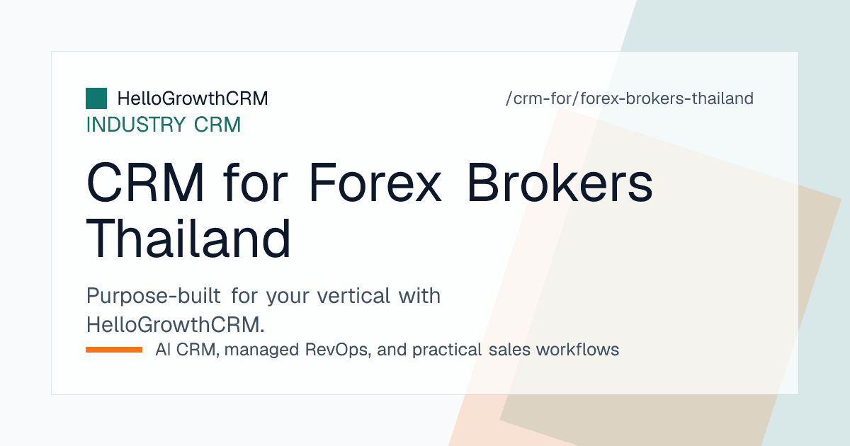 HelloGrowthCRM brokerage view for a Thai desk showing chat enquiry queue, Thai language education funnel, demo account stages and first deposit progress