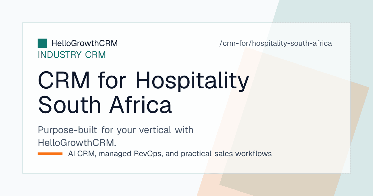 HelloGrowthCRM pipeline for a South African lodge and venue group showing trade holds, conference enquiries, and wedding bookings