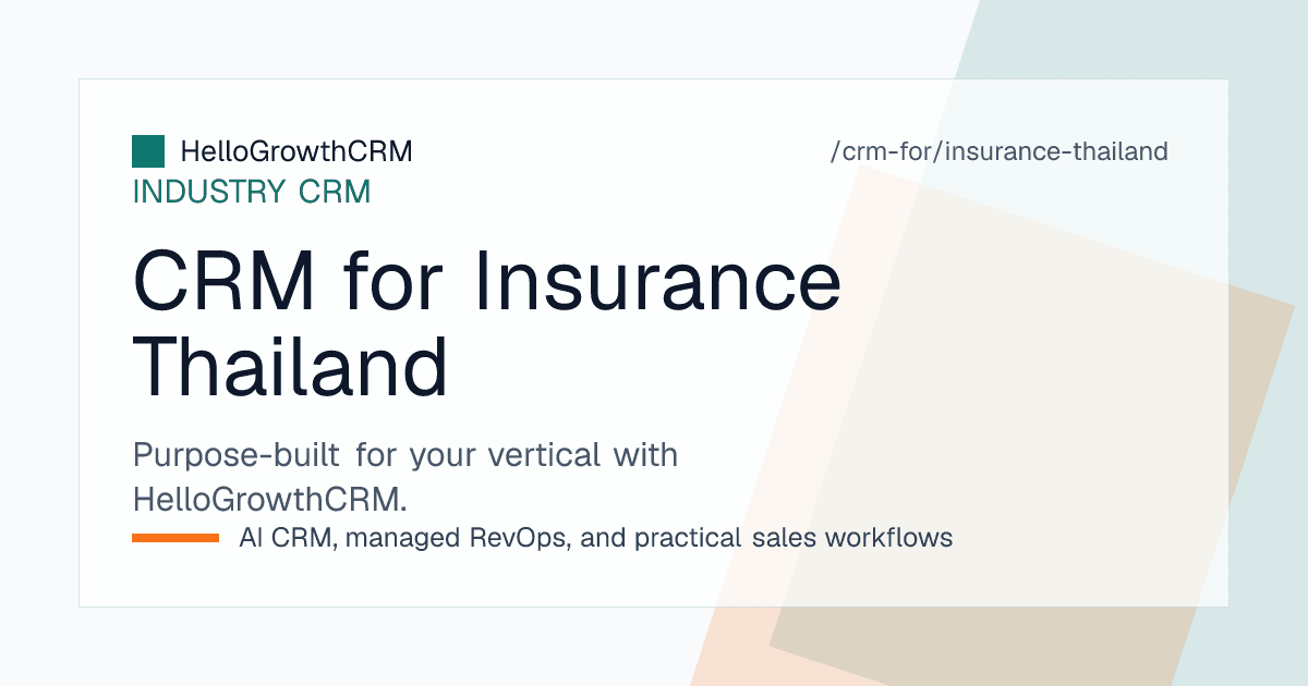 HelloGrowthCRM renewal pipeline for a Thai insurance brokerage showing motor expiries, health cases, and expat client conversations