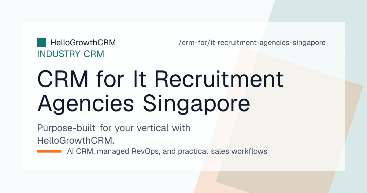HelloGrowthCRM staffing board for a Singapore IT recruitment agency showing client accounts, interview loops, pass-dependent start dates and renewals
