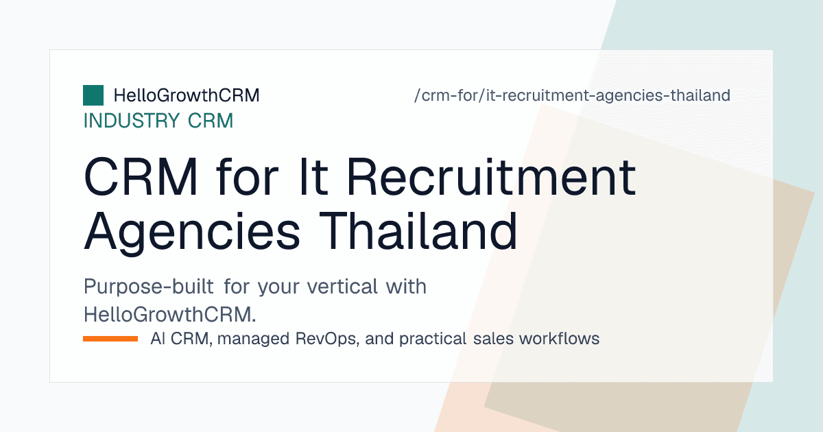 HelloGrowthCRM staffing board for a Thai IT recruitment agency showing client accounts, bilingual candidate threads, permit-dependent starts and fee collection