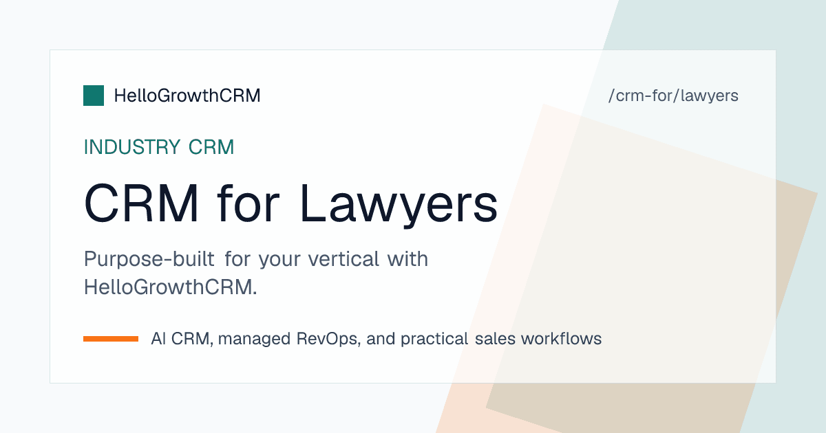 HelloGrowthCRM engagement pipeline for a law firm showing matter enquiries moving from intake to consultation to signed engagement letter