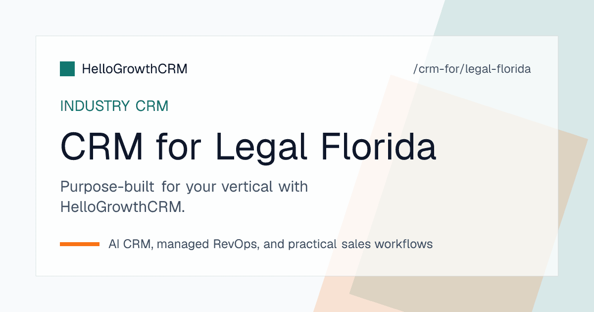 HelloGrowthCRM intake pipeline for a Florida law firm showing seasonal enquiry volume, a conflicts stage, out-of-state contact details and referral source reporting