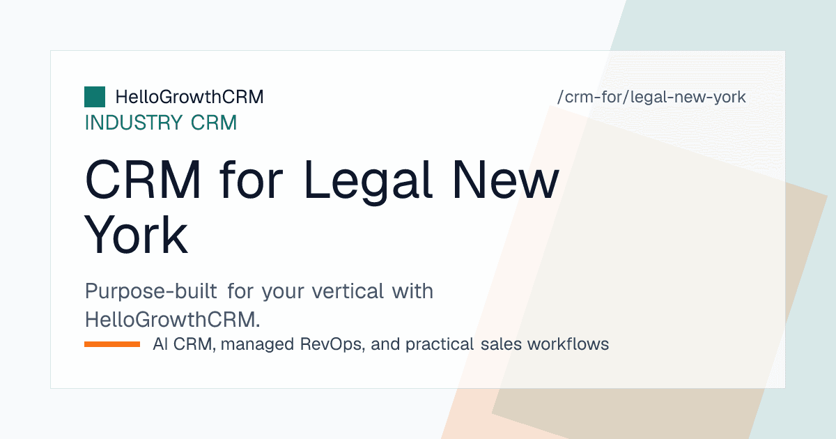 HelloGrowthCRM intake pipeline for a New York law firm showing triaged enquiries, a conflicts stage, multilingual routing and co-counsel referral relationships