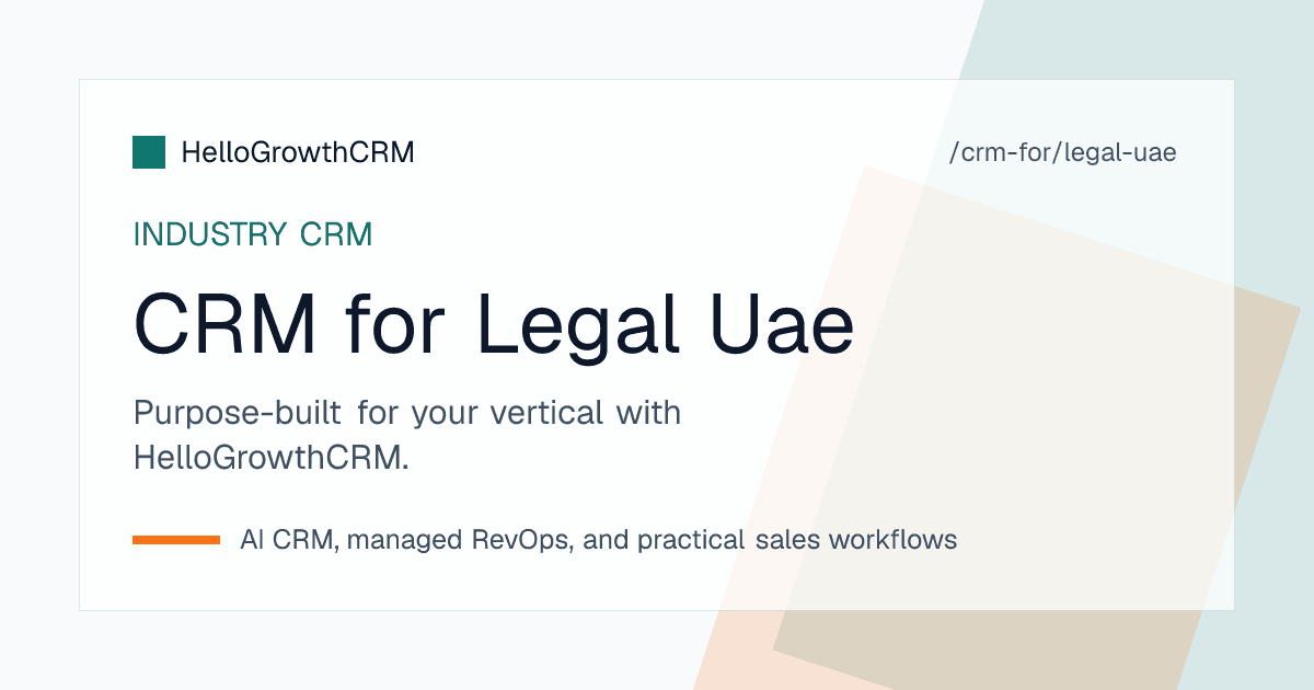 HelloGrowthCRM pipeline for a UAE legal practice showing multilingual enquiries, proposals and matter checklists