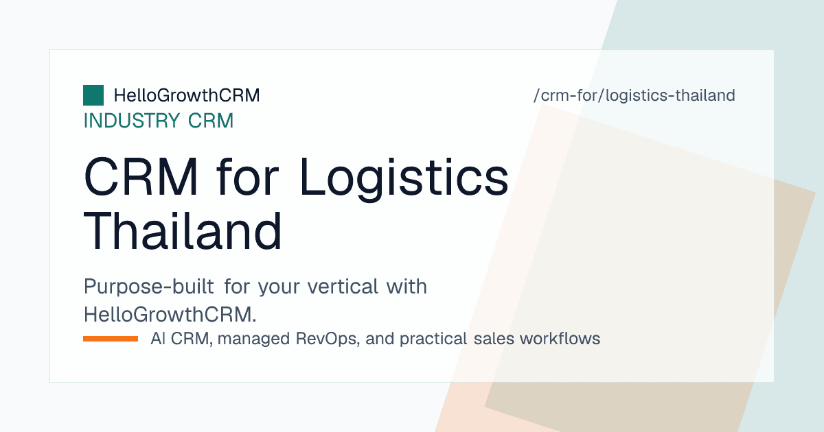 HelloGrowthCRM logistics CRM for Thailand showing freight enquiries, bilingual quotations, cross-border lane records and customer account coverage