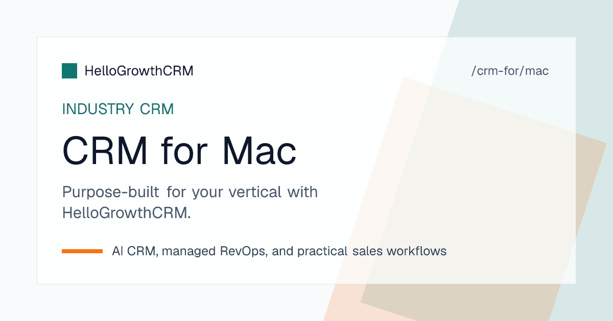 HelloGrowthCRM running in Safari on a MacBook showing the sales pipeline, deal timeline and built-in dialer alongside the iOS app
