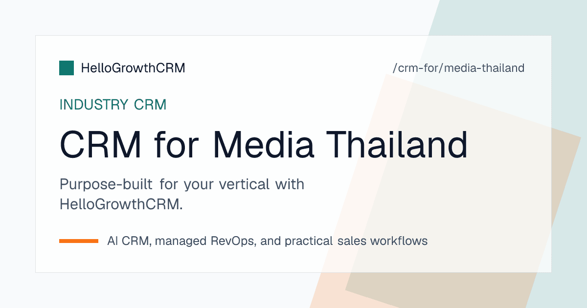 HelloGrowthCRM media sales pipeline for a Bangkok sales house showing agency briefs, proposals, purchase orders received, live campaigns and outstanding baht invoices