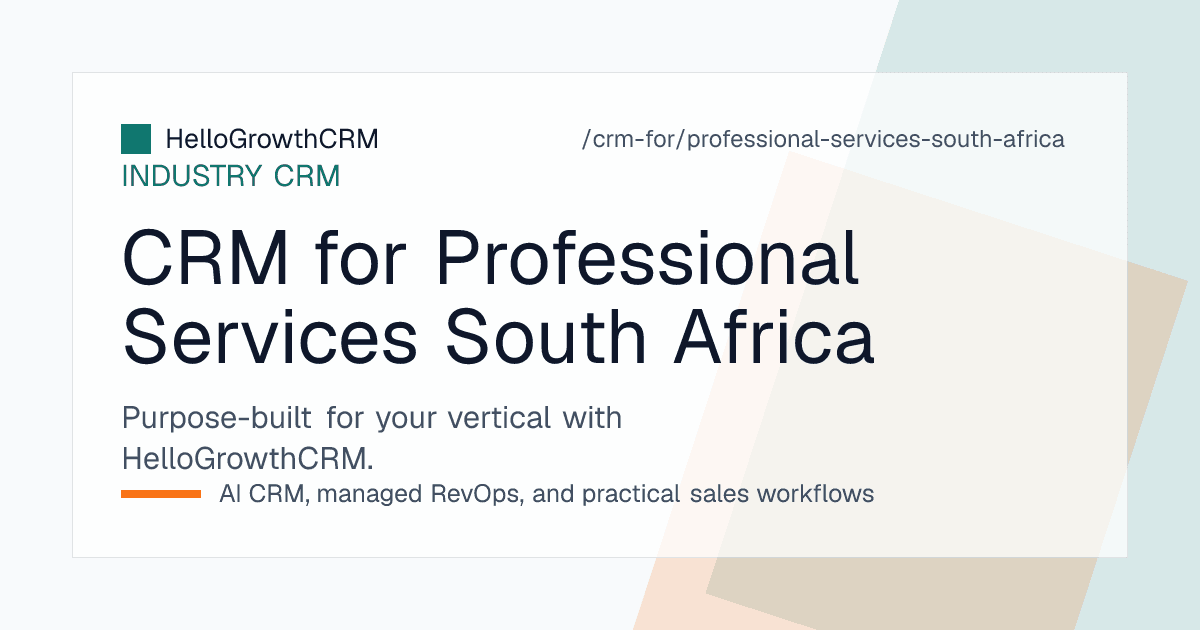 HelloGrowthCRM professional services CRM for South African firms showing tender deadlines, compliance document expiry, proposals and debtor follow-up