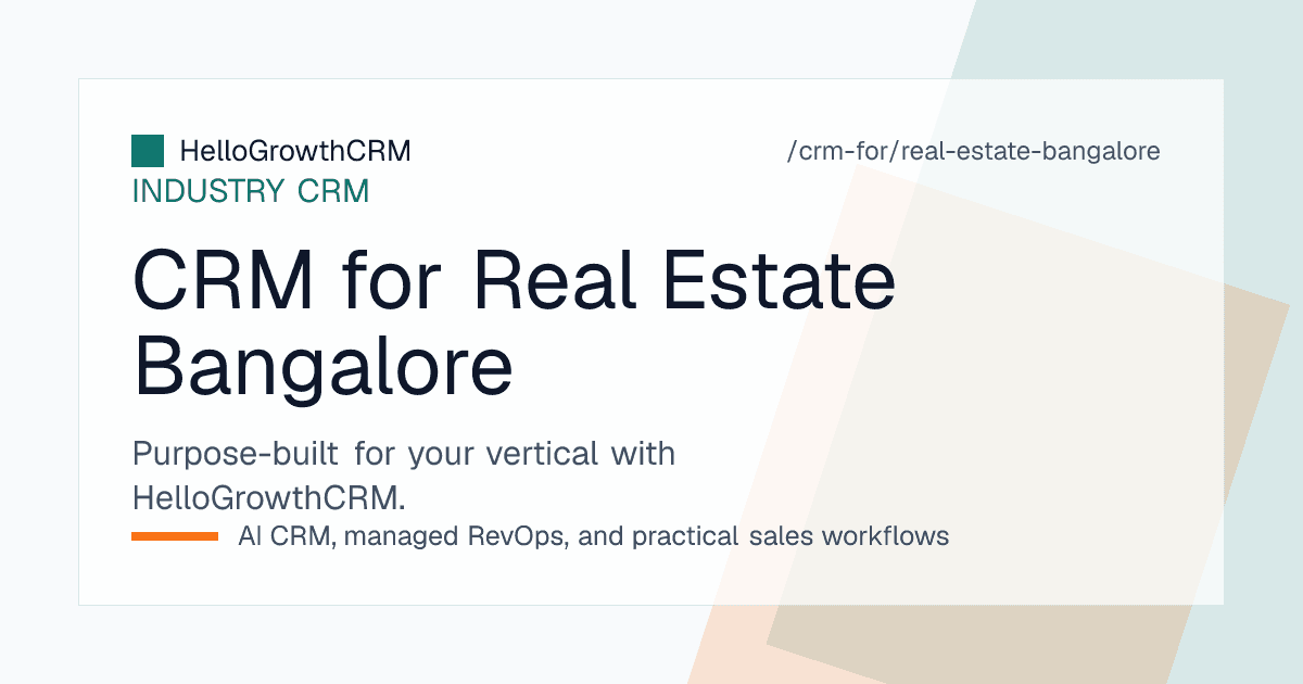 HelloGrowthCRM property view showing Bengaluru plot inventory with blocking status, approval checkpoints and enquiry pipeline