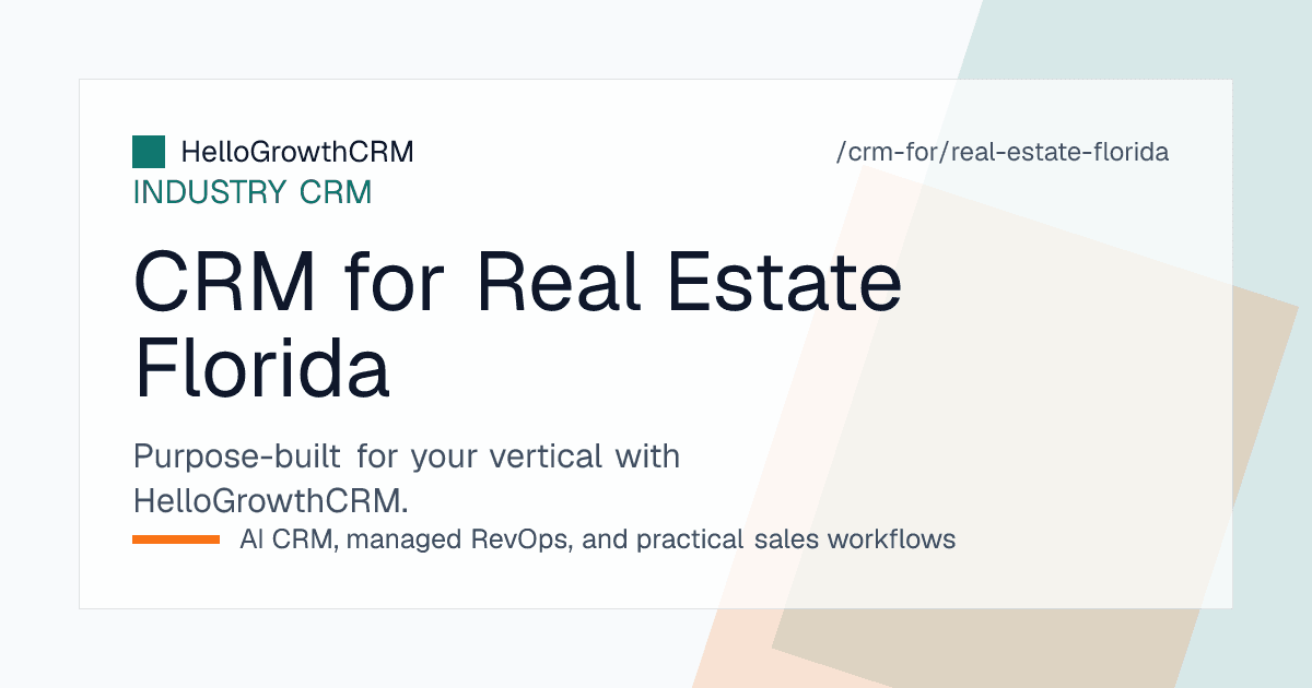 HelloGrowthCRM pipeline for a Florida real estate team showing seasonal buyer leads, condo document review deadlines and insurance-dependent closings
