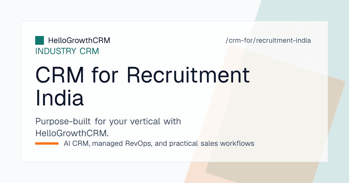 HelloGrowthCRM recruitment CRM for India showing client empanelment status, mandate pipeline, offer to joining tracker and a GST-ready placement fee invoice task