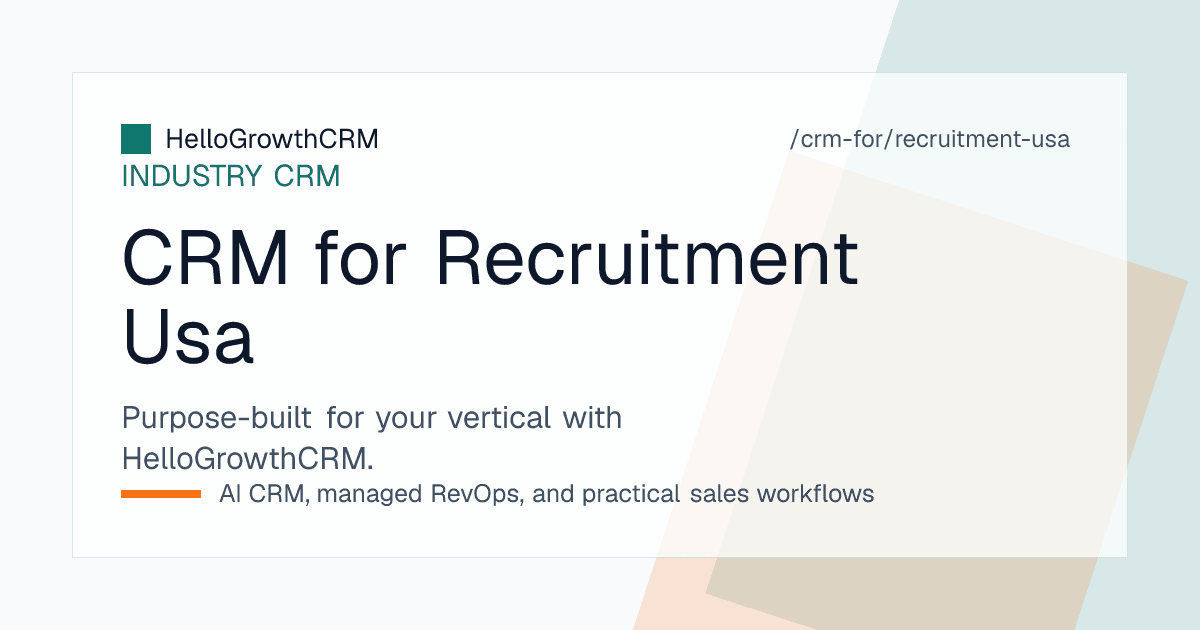 HelloGrowthCRM recruitment CRM for the USA showing client accounts with rate cards, a job order pipeline, submission stages and contract end date reminders