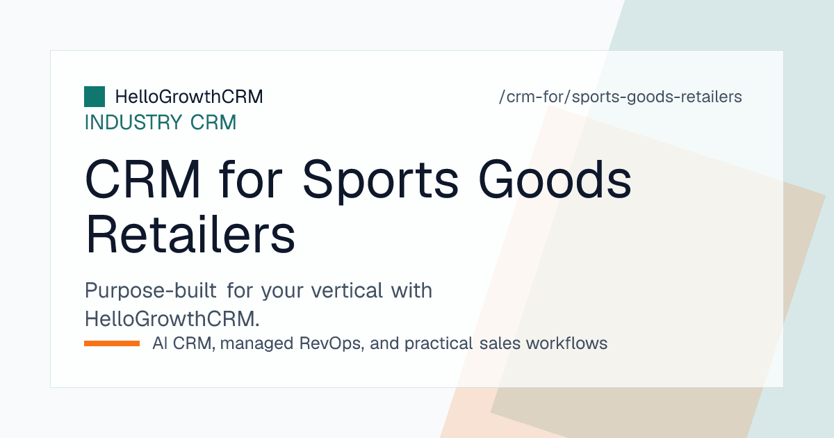 HelloGrowthCRM sports goods workspace showing school and club accounts, event-dated kit orders, artwork approval stages and AMC renewals