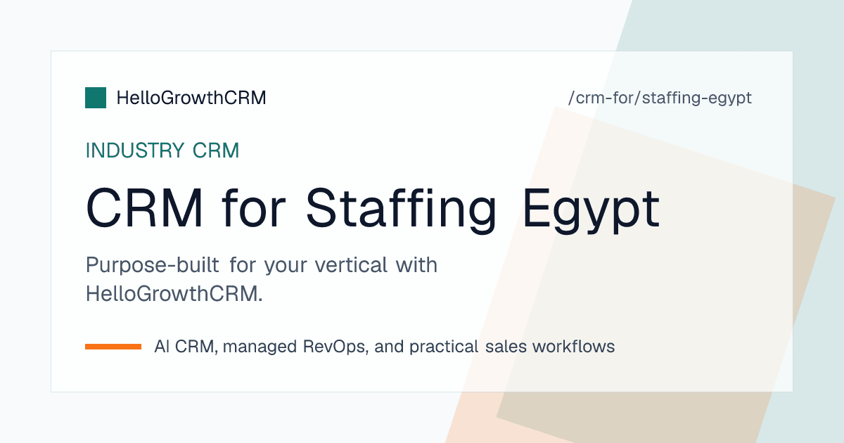 HelloGrowthCRM client pipeline for an Egyptian staffing firm showing employer prospecting, agreement tracking, fee terms and mandate flow