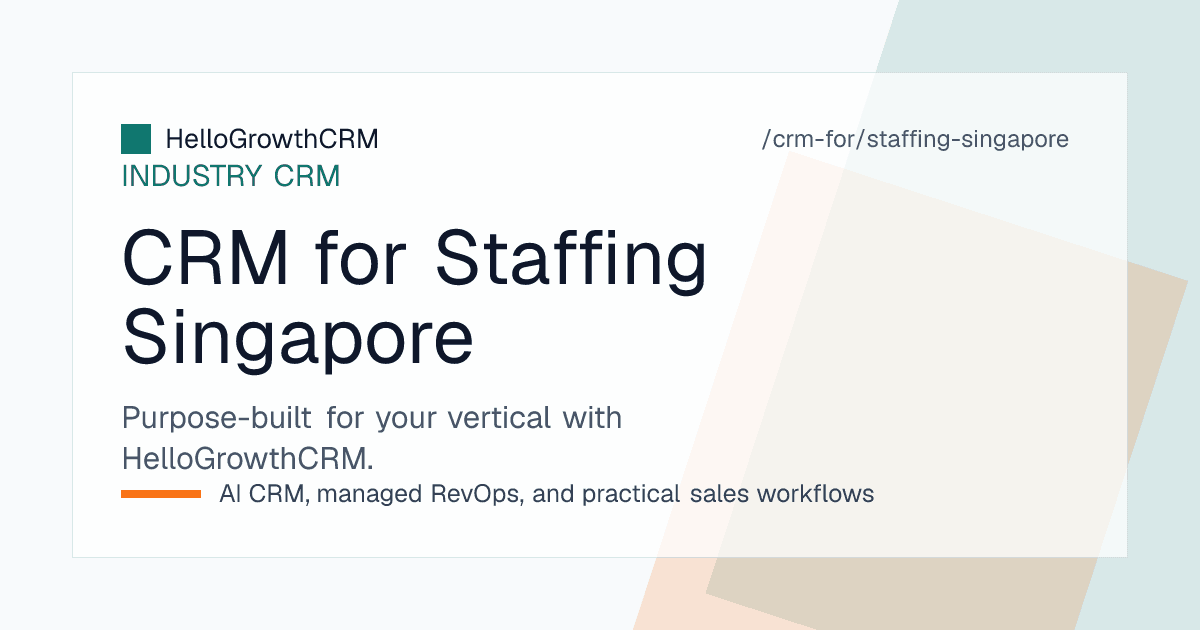 HelloGrowthCRM screen showing a Singapore employment agency client pipeline with fee terms, contract renewal dates and account activity