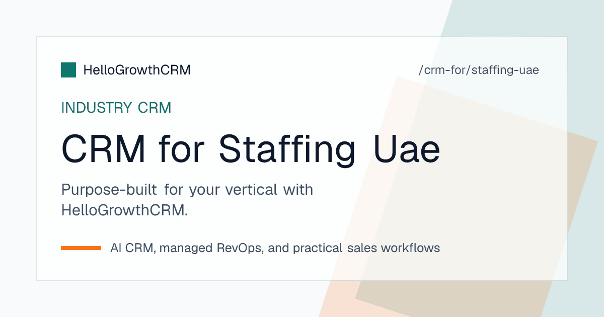 HelloGrowthCRM client pipeline for a UAE staffing firm showing prospecting stages, agreement tracking, fee structures and mandate flow