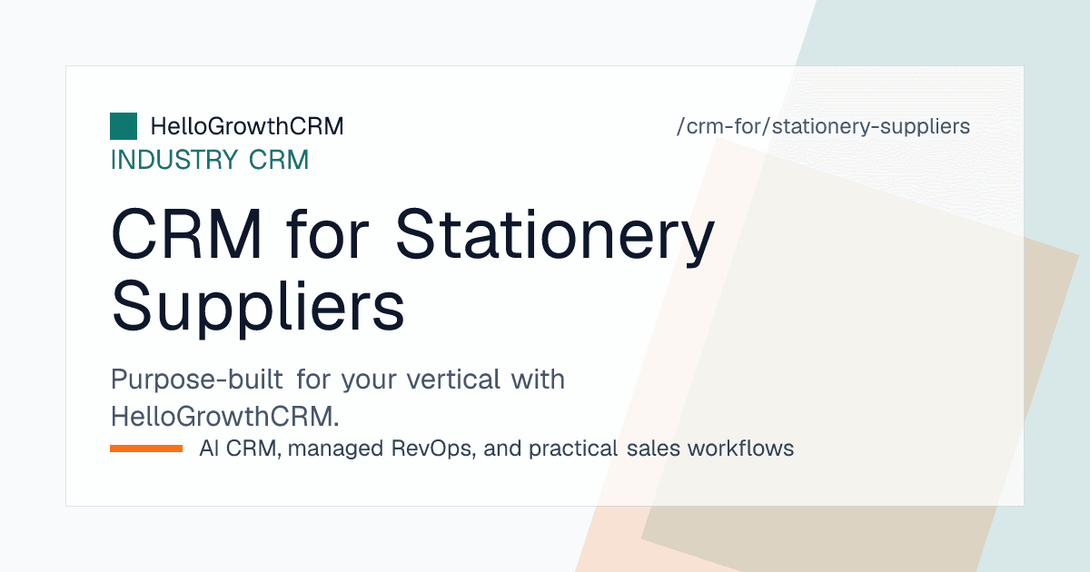 HelloGrowthCRM stationery supplier view showing rate contracts due for renewal, accounts that missed their monthly indent and open tender deadlines