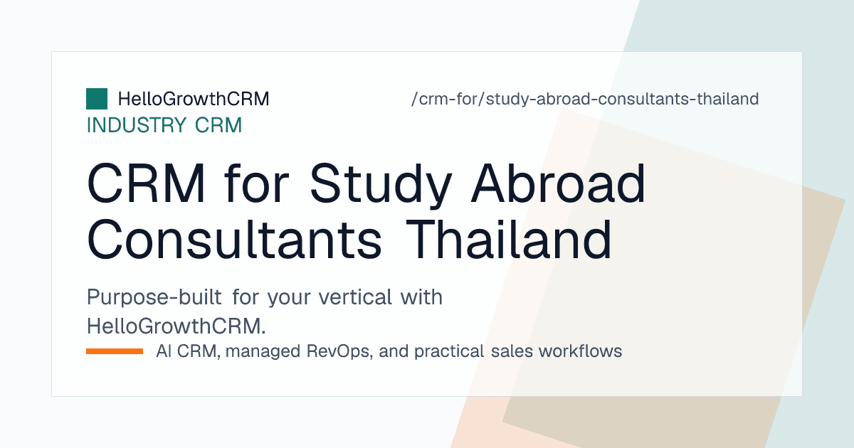 HelloGrowthCRM board for a Thai education agency showing fair enquiries, bilingual follow-up and instalment tracking