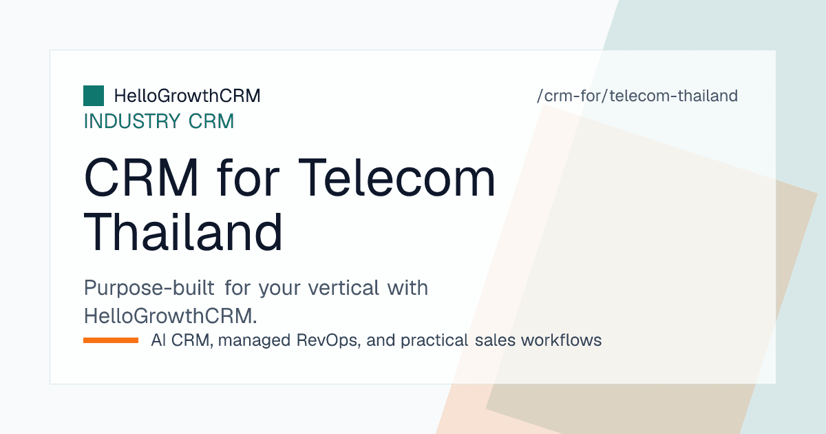 HelloGrowthCRM pipeline for a Thai internet provider showing coverage answers, building access, quotations, install slots and renewals
