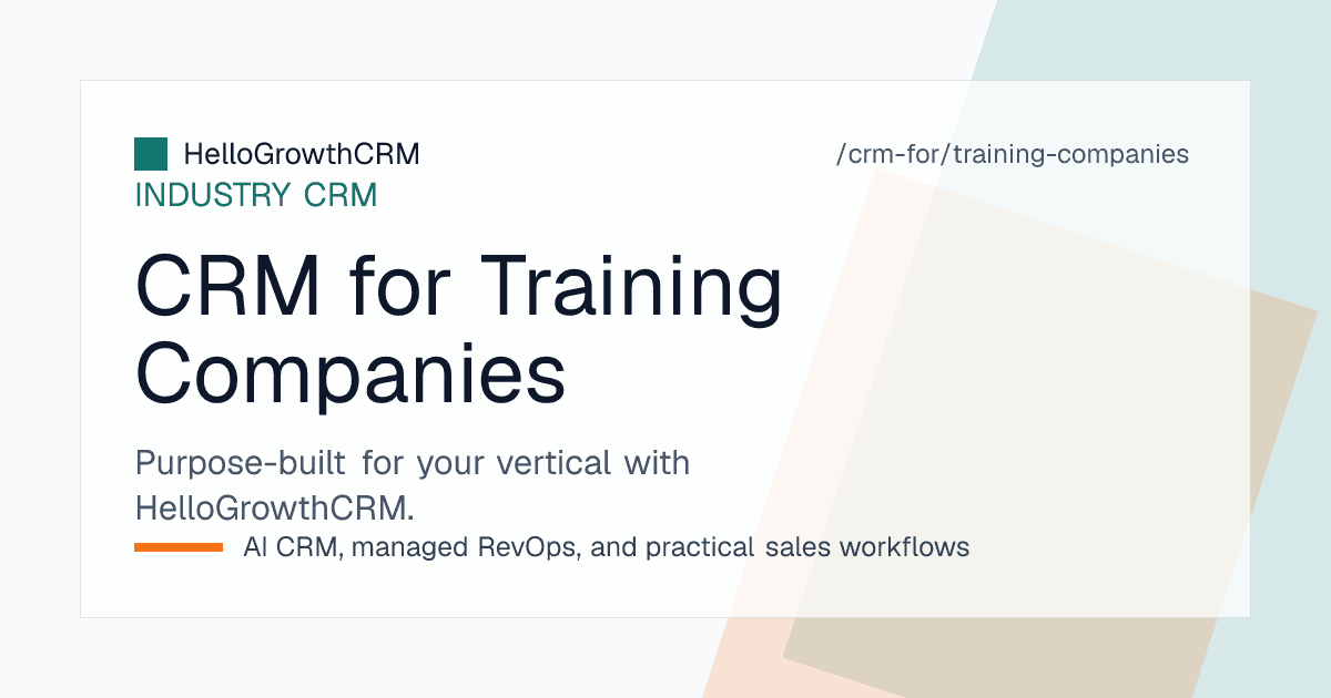 HelloGrowthCRM training company view showing batch capacity against enrolments, enquiry pipeline by course and corporate programme proposals