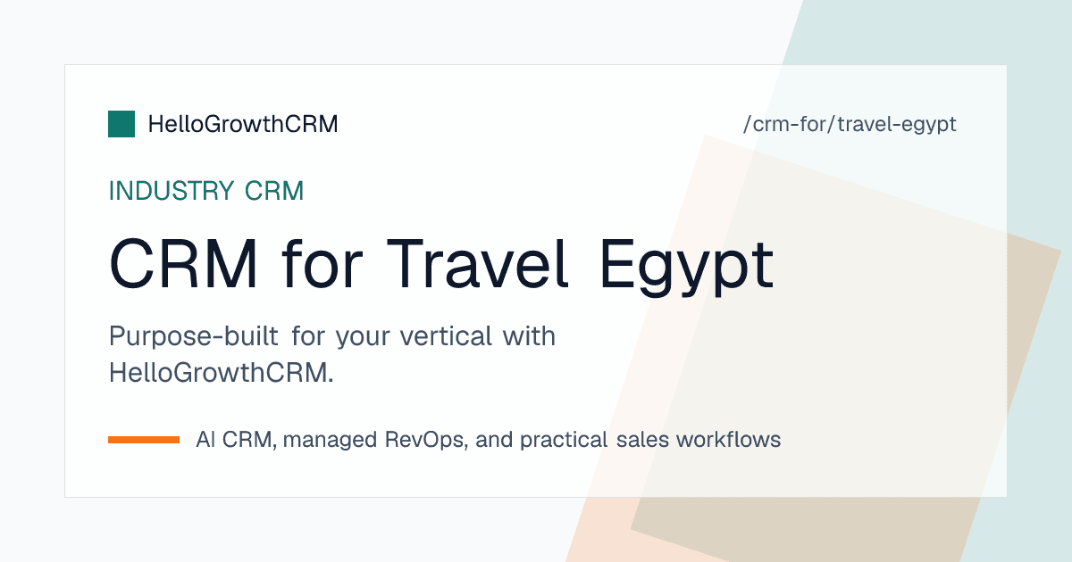 HelloGrowthCRM pipeline for an Egyptian travel agency showing Facebook enquiries, group departures and instalment schedules