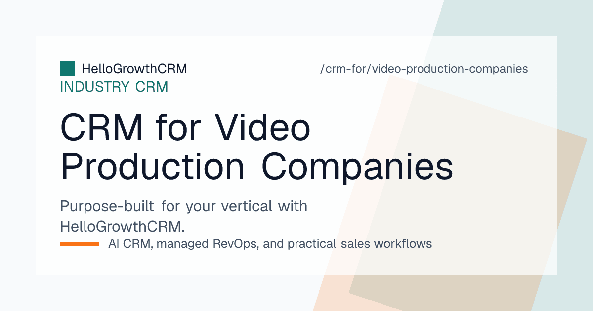 HelloGrowthCRM production house view showing a scoped estimate, a shoot calendar with held and confirmed dates, and deliverables with revision rounds used