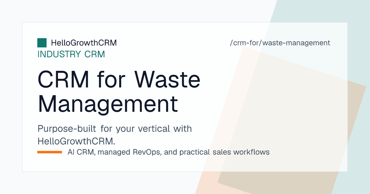 HelloGrowthCRM waste management CRM showing EPR compliance dashboard, certificate tracking, and collection vendor orchestration