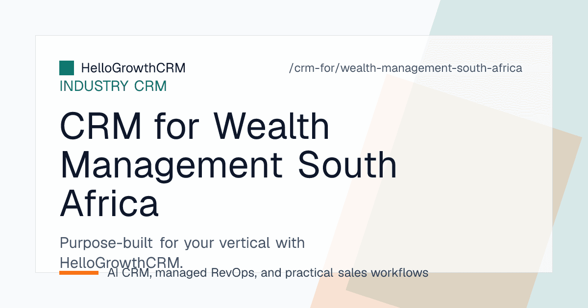 HelloGrowthCRM screen showing a South African advisory practice client record with review dates, tax year end tasks and communication history