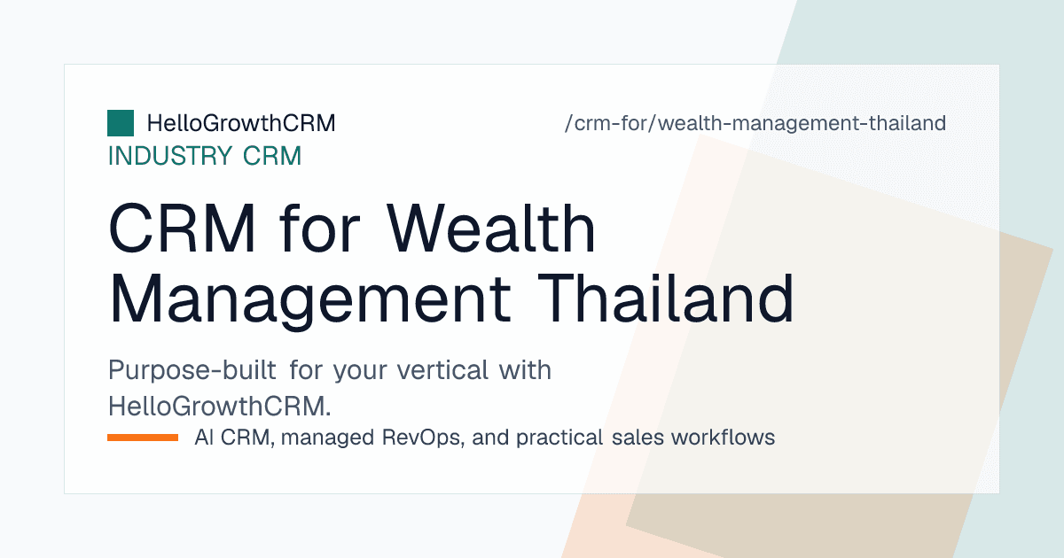 HelloGrowthCRM screen showing a Thai wealth advisory client record with year end deadlines, family links and bilingual meeting notes