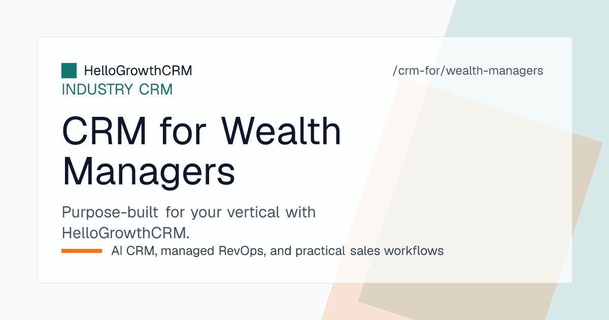 HelloGrowthCRM wealth manager CRM showing the client review calendar, prospect pipeline, and SIP follow-up task list