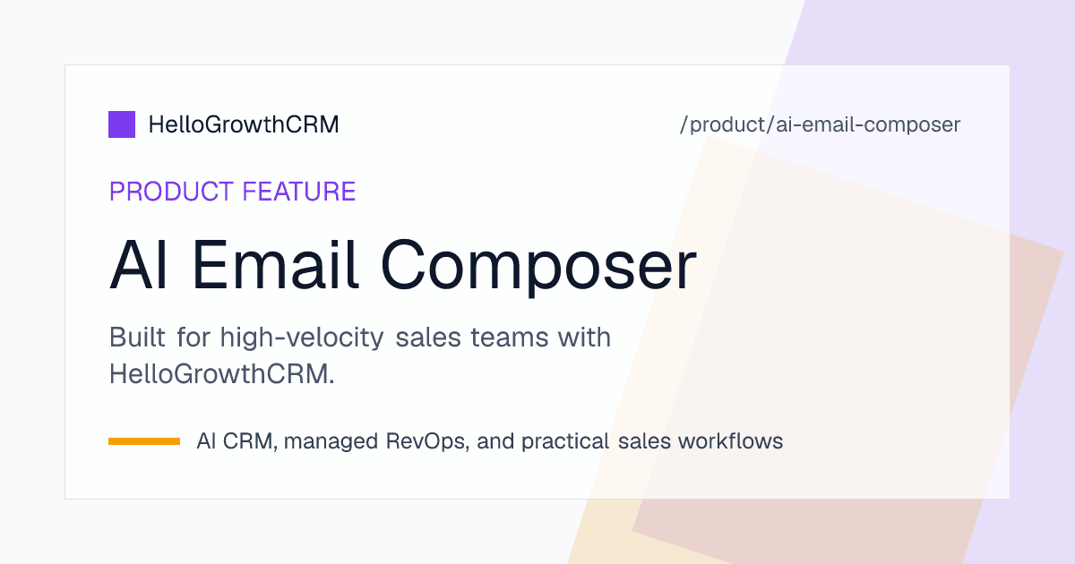 AI email composer showing context-aware drafting from CRM data, smart compose suggestions, and personalized email generation