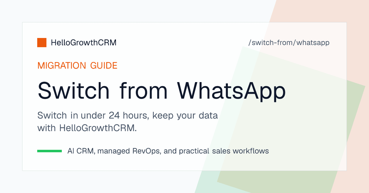 HelloGrowthCRM dashboard showing WhatsApp conversations linked to customer pipeline and automated follow-up sequences