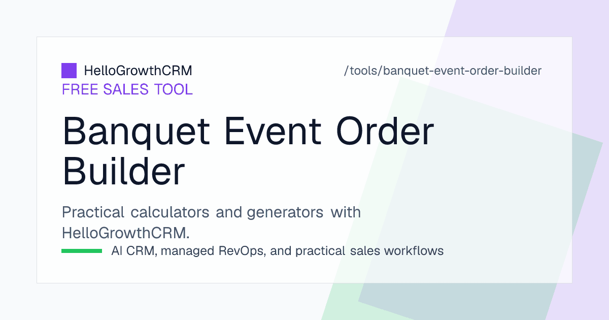 Banquet event order builder showing hall timings, guest guarantee count, menu package, layout and billing lines for a wedding reception